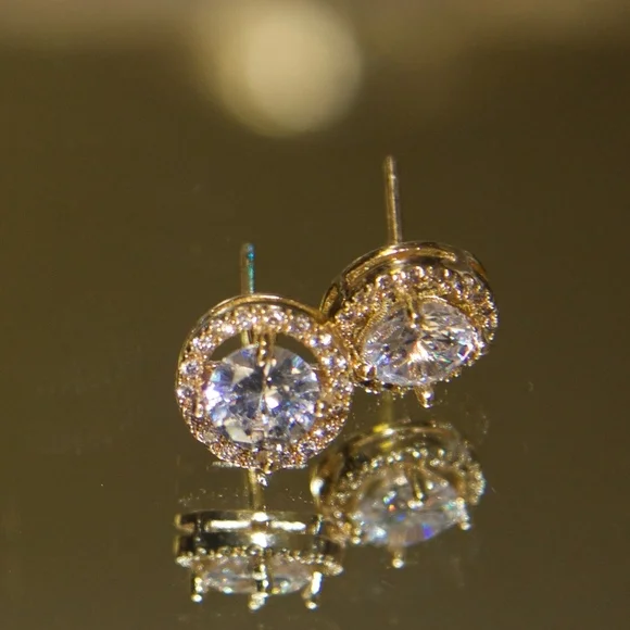 14kt Gold Dipped Swarovski Studs in Halo Setting - Picture 3 of 8